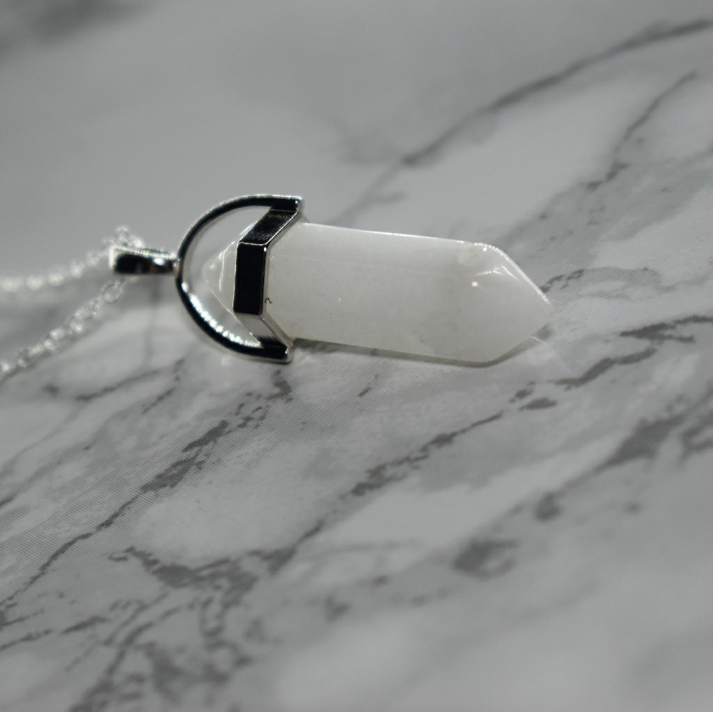 White jade healing chakra gemstone necklace